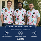 Friends in matching Men's Long-Legged Luau Custom Face Polo Shirt — a group gift photo
