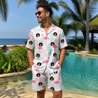Real-life photo of someone wearing Men's Long-Legged Luau Custom Face Shirt & Shorts Set — custom faces printed all-over