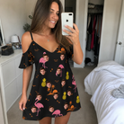 Real-life photo of someone wearing Women's Flocktail Hour Custom Face Off-Shoulder Dress — custom faces printed all-over