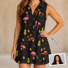 Woman wearing Women's Flocktail Hour Custom Face V-Neck Dress — custom faces printed all-over