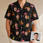 Man wearing Men's Flocktail Hour Custom Face Hawaiian Shirt — custom faces printed all-over