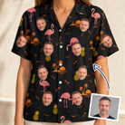 Woman wearing Women's Flocktail Hour Custom Face Hawaiian Shirt — custom faces printed all-over