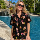 Real-life photo of someone wearing Women's Flocktail Hour Custom Face Hawaiian Shirt — custom faces printed all-over