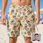 Man wearing Men's Flamboyance Dance Custom Face Beach Shorts — custom faces printed all-over