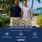 Friends in matching Men's Flamboyance Dance Custom Face Beach Shorts — a group gift photo