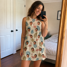 Real-life photo of someone wearing Women's Flamboyance Dance Custom Face Tank Dress — custom faces printed all-over