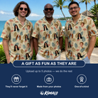 Friends in matching Men's Flamboyance Dance Custom Face Hawaiian Shirt — a group gift photo