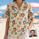 Woman wearing Women's Flamboyance Dance Custom Face Hawaiian Shirt — custom faces printed all-over