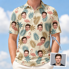 Man wearing Men's Flamboyance Dance Custom Face Polo Shirt — custom faces printed all-over