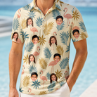 Model wearing Men's Flamboyance Dance Custom Face Polo Shirt printed with kids' faces