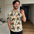 Real-life photo of someone wearing Men's Flamboyance Dance Custom Face Polo Shirt — custom faces printed all-over