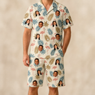 Model wearing Men's Flamboyance Dance Custom Face Shirt & Shorts Set printed with kids' faces