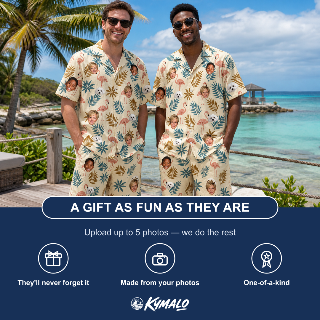 Friends in matching Men's Flamboyance Dance Custom Face Shirt & Shorts Set — a group gift photo
