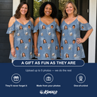 Friends in matching Women's Midcentury Mirage Custom Face Off-Shoulder Dress — a group gift photo