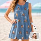 Woman wearing Women's Midcentury Mirage Custom Face Tank Dress — custom faces printed all-over