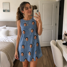 Real-life photo of someone wearing Women's Midcentury Mirage Custom Face Tank Dress — custom faces printed all-over
