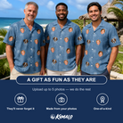 Friends in matching Men's Midcentury Mirage Custom Face Hawaiian Shirt — a group gift photo