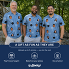 Friends in matching Men's Midcentury Mirage Custom Face Polo Shirt — a group gift photo