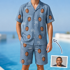 Man wearing Men's Midcentury Mirage Custom Face Shirt & Shorts Set — custom faces printed all-over
