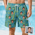 Man wearing Men's Bamboo Boogie Custom Face Beach Shorts — custom faces printed all-over