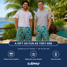 Friends in matching Men's Bamboo Boogie Custom Face Beach Shorts — a group gift photo