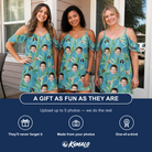 Friends in matching Women's Bamboo Boogie Custom Face Off-Shoulder Dress — a group gift photo