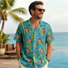 Real-life photo of someone wearing Men's Bamboo Boogie Custom Face Hawaiian Shirt — custom faces printed all-over