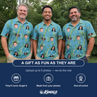 Friends in matching Men's Bamboo Boogie Custom Face Polo Shirt — a group gift photo