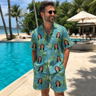 Real-life photo of someone wearing Men's Bamboo Boogie Custom Face Shirt & Shorts Set — custom faces printed all-over