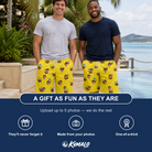 Friends in matching Men's Nutty Nectar Custom Face Beach Shorts — a group gift photo