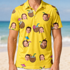 Model wearing Men's Nutty Nectar Custom Face Polo Shirt printed with kids' faces