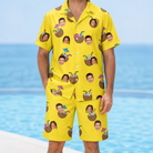 Model wearing Men's Nutty Nectar Custom Face Shirt & Shorts Set printed with kids' faces