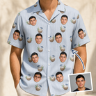 Man wearing Men's Rum Reverie Custom Face Hawaiian Shirt — custom faces printed all-over