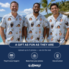 Friends in matching Men's Rum Reverie Custom Face Hawaiian Shirt — a group gift photo