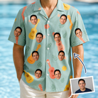 Man wearing Men's Hula Harmonics Custom Face Hawaiian Shirt — custom faces printed all-over