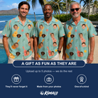 Friends in matching Men's Hula Harmonics Custom Face Hawaiian Shirt — a group gift photo