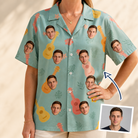 Woman wearing Women's Hula Harmonics Custom Face Hawaiian Shirt — custom faces printed all-over