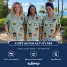 Friends in matching Women's Hula Harmonics Custom Face Hawaiian Shirt — a group gift photo
