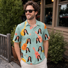 Real-life photo of someone wearing Men's Hula Harmonics Custom Face Polo Shirt — custom faces printed all-over