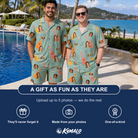 Friends in matching Men's Hula Harmonics Custom Face Shirt & Shorts Set — a group gift photo