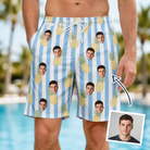 Man wearing Men's Pina Palooza Custom Face Beach Shorts — custom faces printed all-over