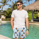 Real-life photo of someone wearing Men's Pina Palooza Custom Face Beach Shorts — custom faces printed all-over