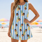 Model wearing Women's Pina Palooza Custom Face Tank Dress printed with kids' faces
