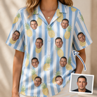Woman wearing Women's Pina Palooza Custom Face Hawaiian Shirt — custom faces printed all-over