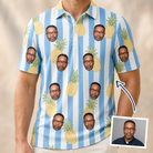 Man wearing Men's Pina Palooza Custom Face Polo Shirt — custom faces printed all-over