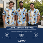 Friends in matching Men's Pina Palooza Custom Face Polo Shirt — a group gift photo