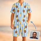 Man wearing Men's Pina Palooza Custom Face Shirt & Shorts Set — custom faces printed all-over