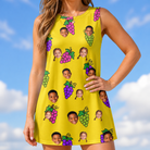 Model wearing Women's Vineyard Vibes Custom Face Tank Dress printed with kids' faces