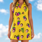Model wearing Women's Vineyard Vibes Custom Face V-Neck Dress printed with kids' faces