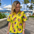 Real-life photo of someone wearing Women's Vineyard Vibes Custom Face Hawaiian Shirt — custom faces printed all-over